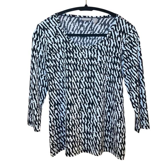 Chico's - Black and White Patterned Top - Size 0 - Picture 1 of 10